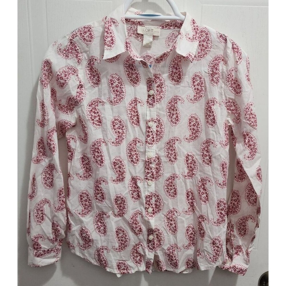NEW Ann Taylor Loft Long Sleeve Button Up Blouse White/Pink Paisley Size XSP